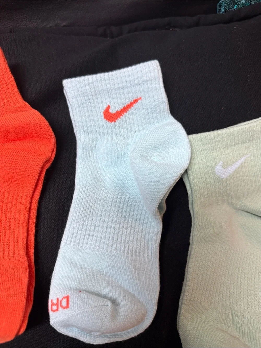 Nike Three-Pack Cushioned Ankle Socks in Orange, Mint, Light Blue